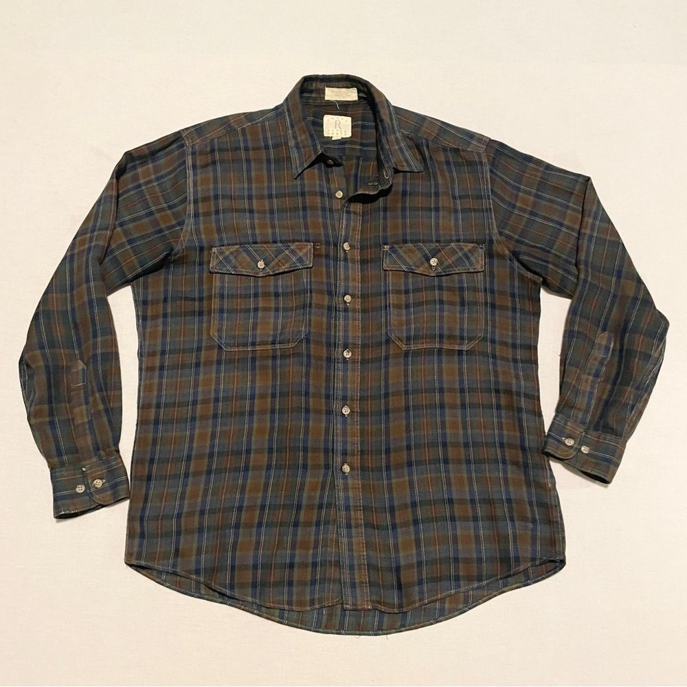 Vintage 90s Arrow River Brand Plaid Flannel Shirt L Made in Korea